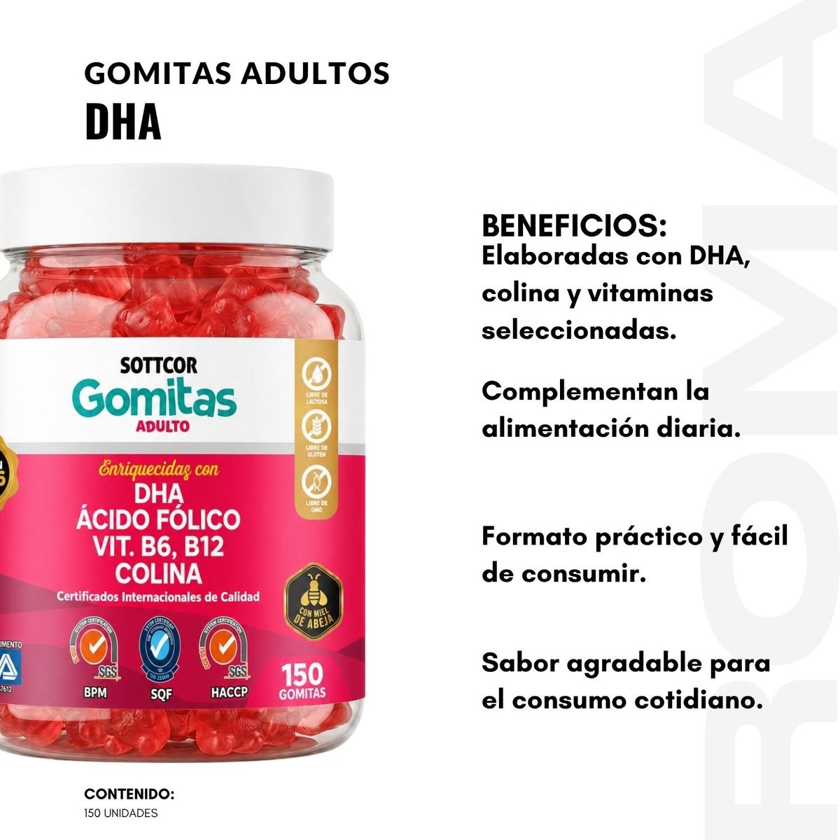 GENERICO - PACK 2 GOMITAS DHA ACIDO FOLICO PARA ADULTOS 300 GOMITAS SOTTCOR LABS