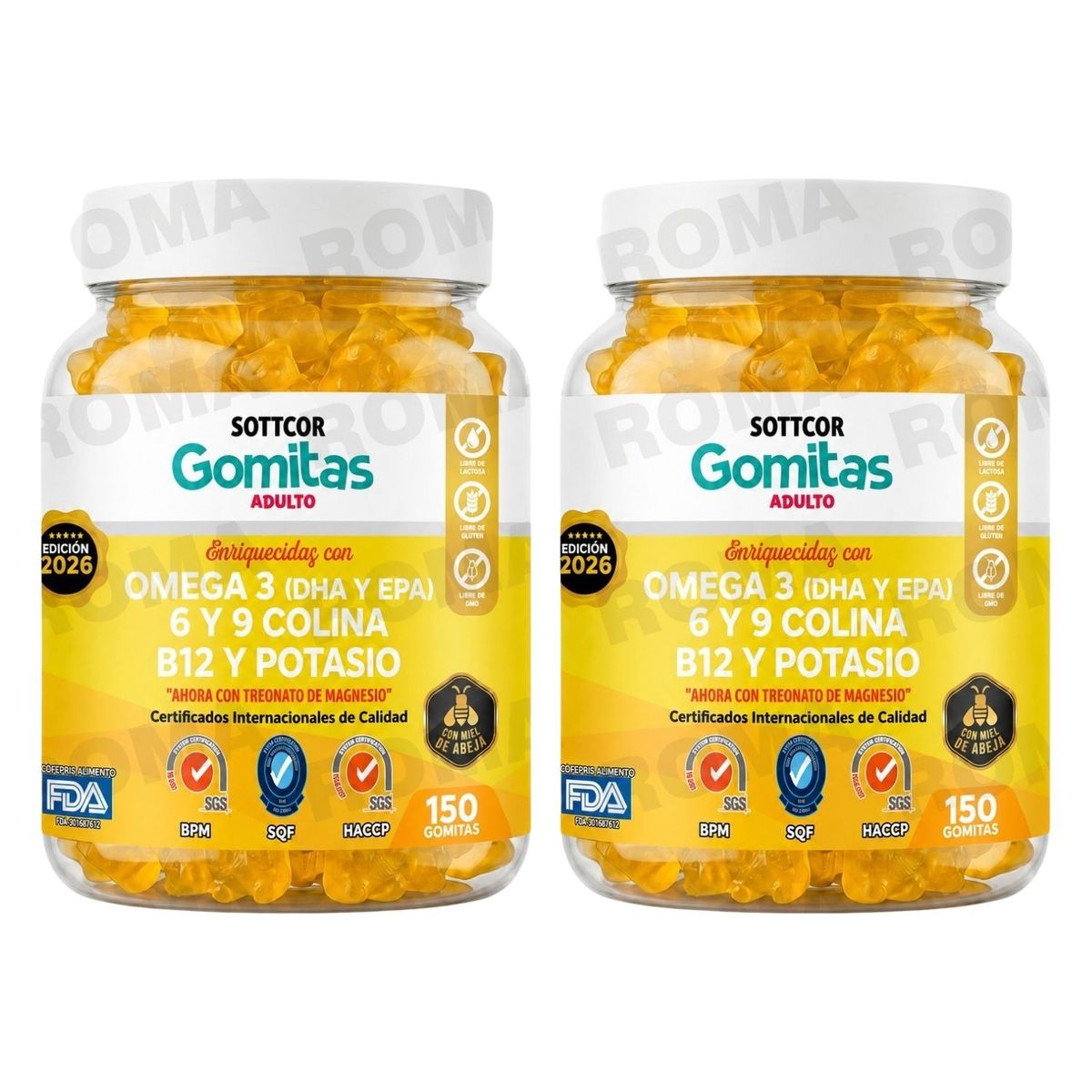 GENERICO - PACK 2 GOMITAS OMEGA 3 PARA ADULTOS 300 GOMITAS SOTTCOR LABS