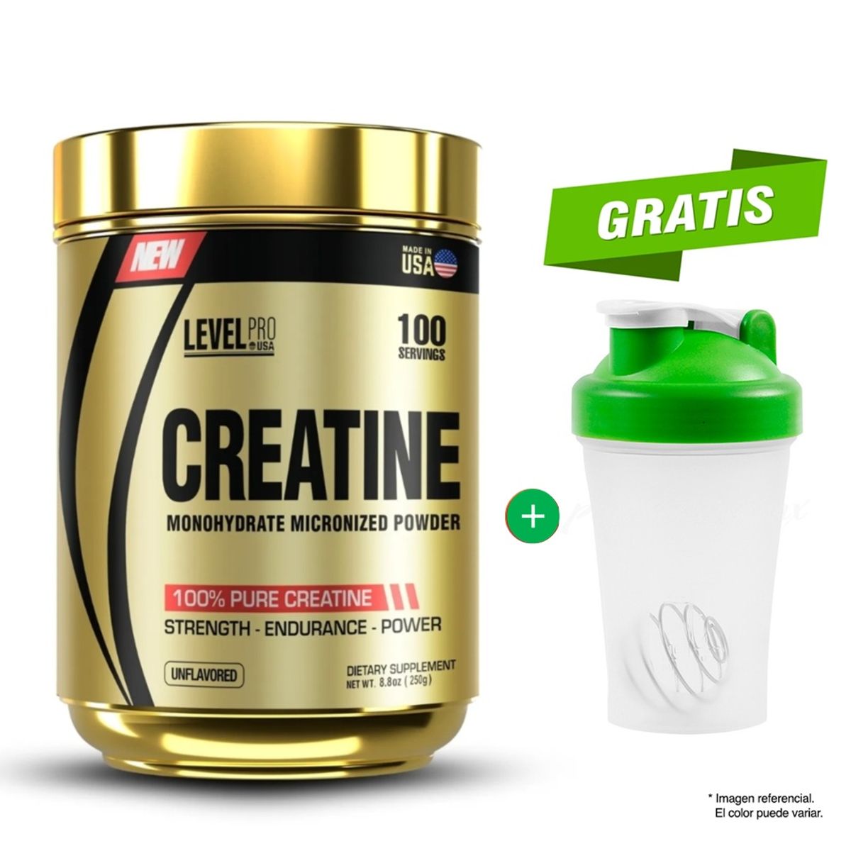 LEVEL PRO - CREATINA 250 GR LEVEL PRO Sabor NATURAL 100 SERVICIOS