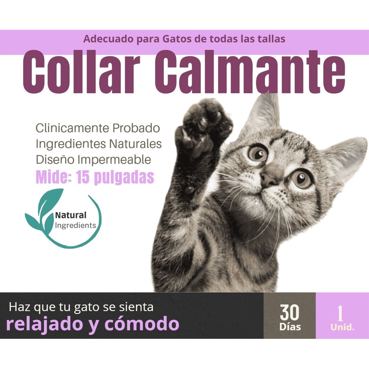 GENERICO - Collar Calmante de Feromonas para Gatos Rosado - Reduce Ansiedad