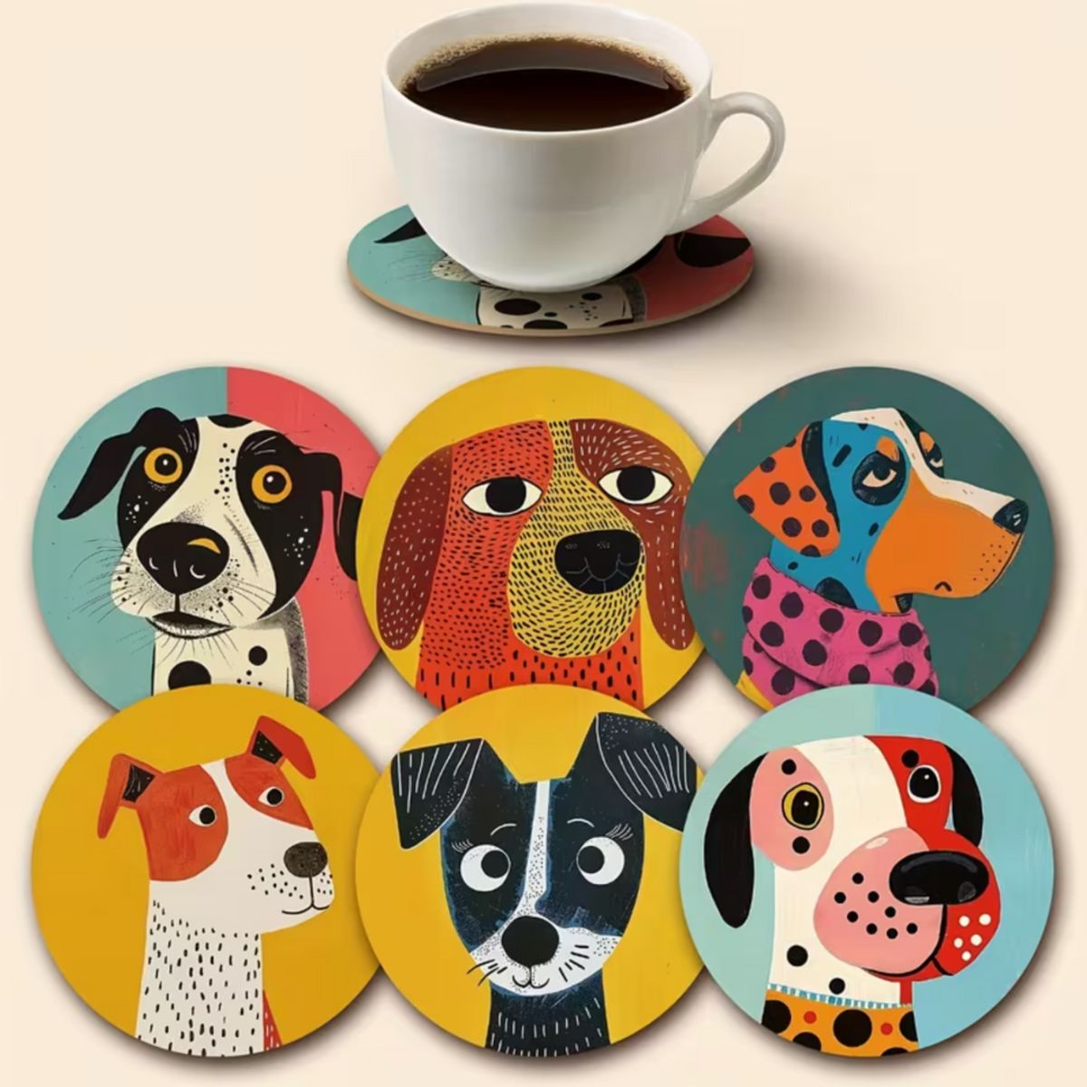 GENERICO - Set de 6 Posavasos Perro de Madera