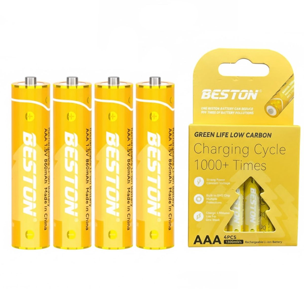 BESTON - 4 Baterias de litio recargable AAA pila 1.5V 860mAh BESTON AAA1000