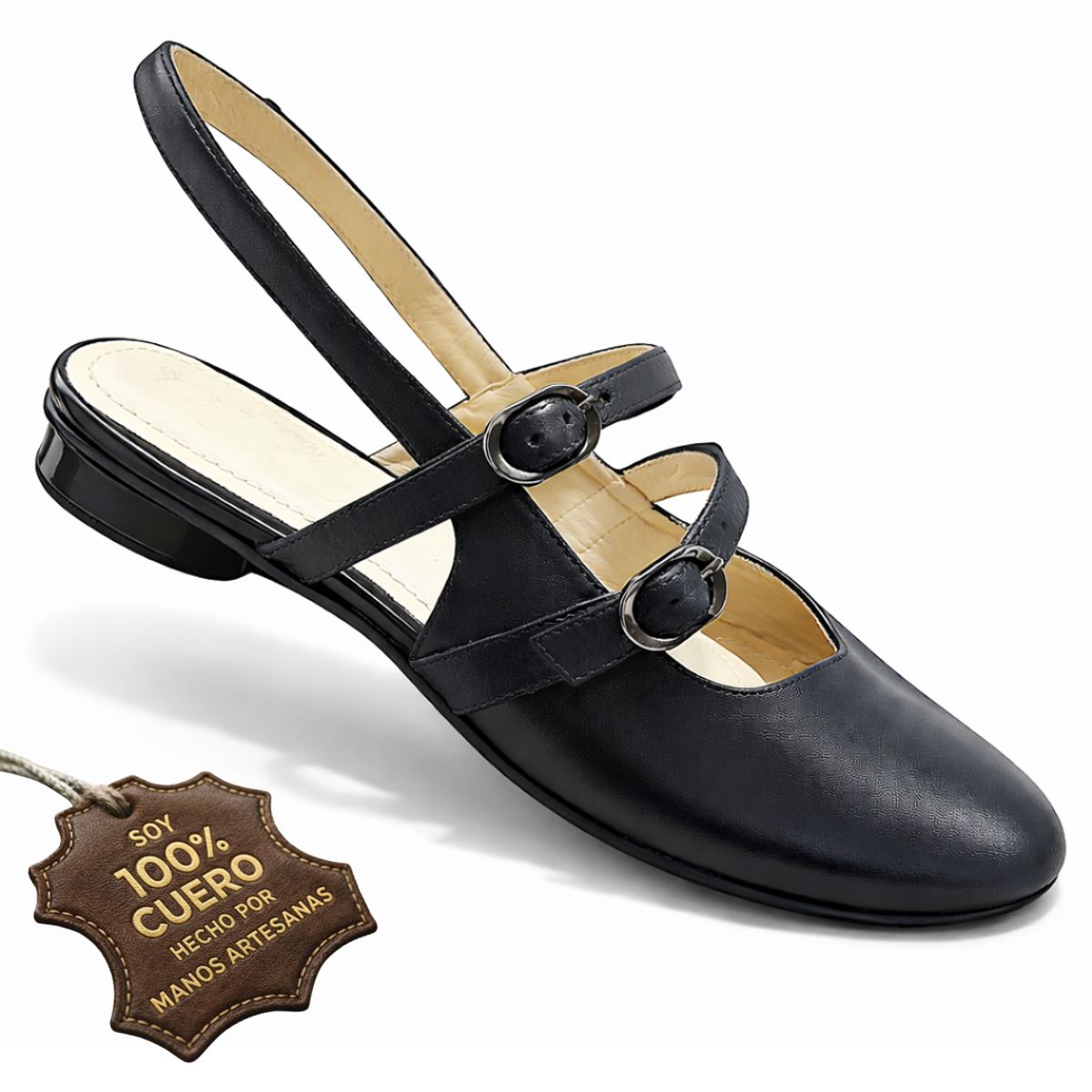 GENERICO - Ballerina para mujer oficina vestir 100% cuero vacuno negro