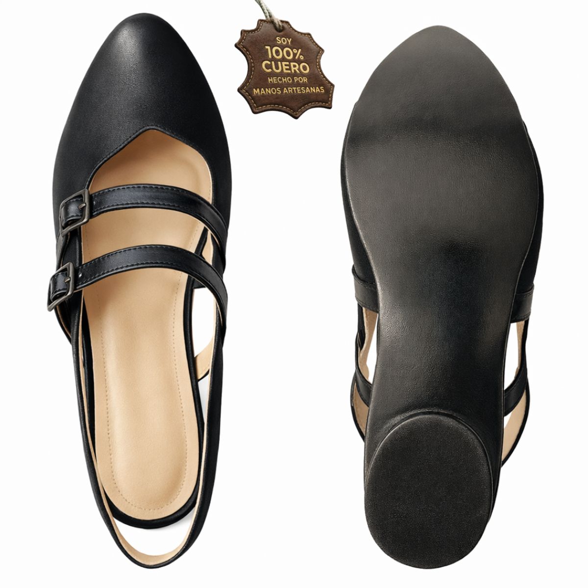 GENERICO - Ballerina para mujer oficina vestir 100% cuero vacuno negro