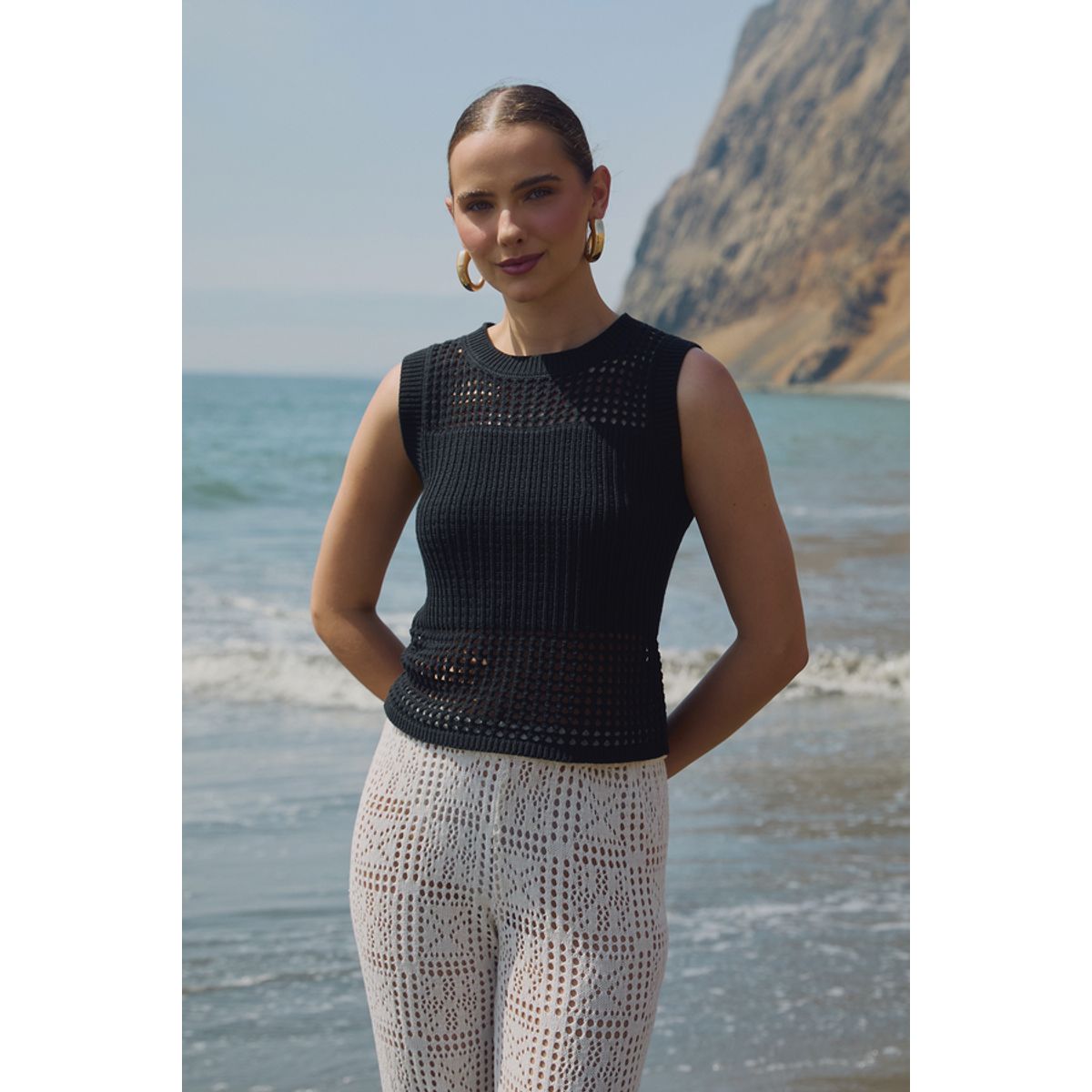 BANATY - POLO TEJIDO SIN MANGAS DE ALGODÓN DE MUJER NARA