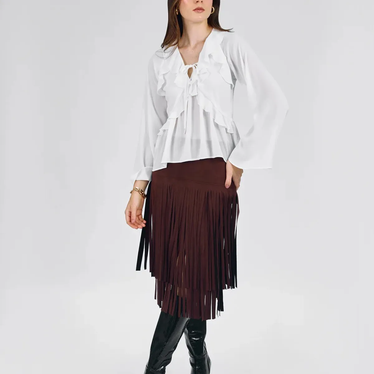 BANATY - FALDA LARGA DE SUEDE CON FLECOS SIMONE PARA MUJER