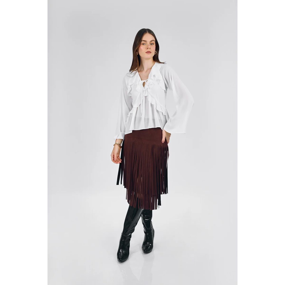 BANATY - FALDA LARGA DE SUEDE CON FLECOS SIMONE PARA MUJER