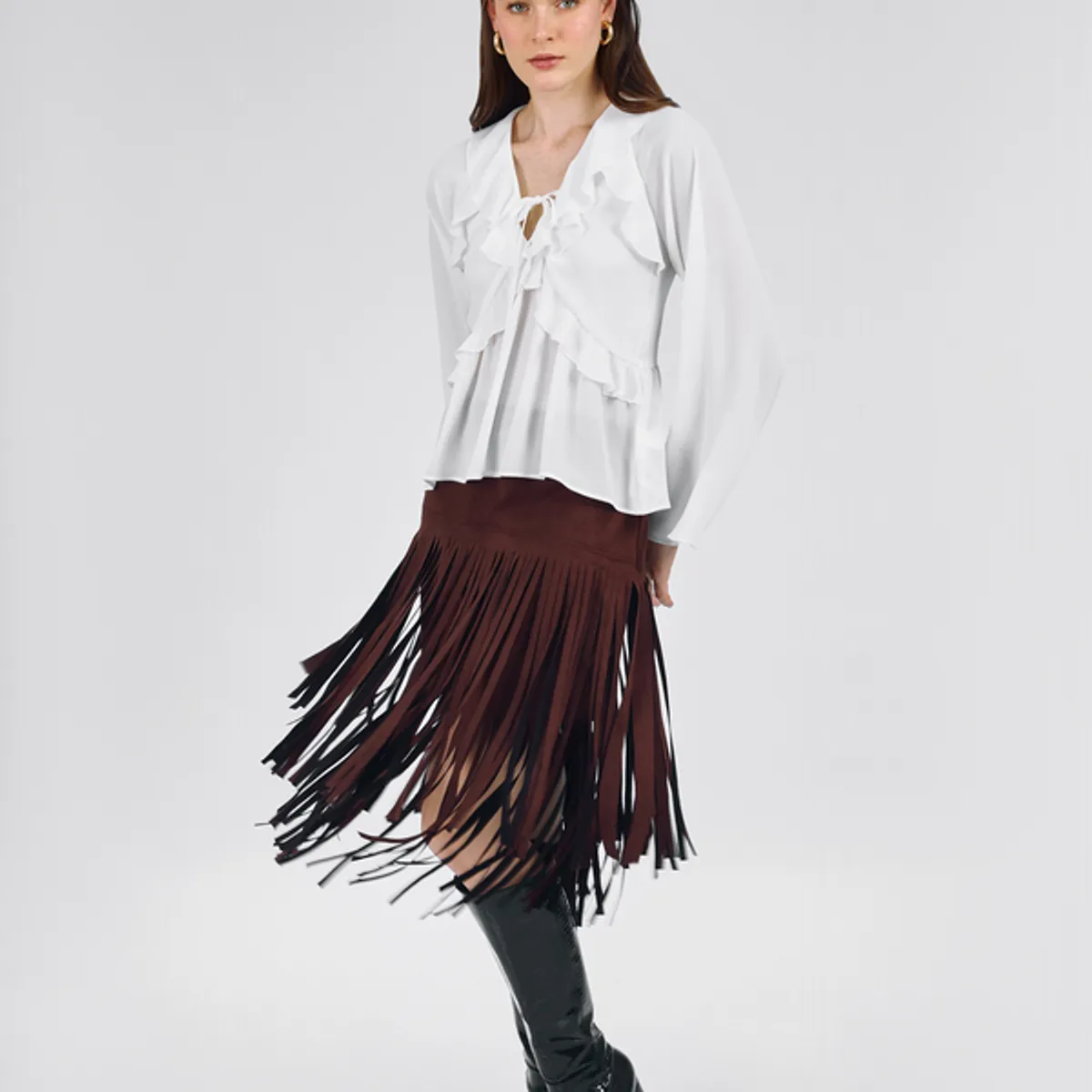 BANATY - FALDA LARGA DE SUEDE CON FLECOS SIMONE PARA MUJER