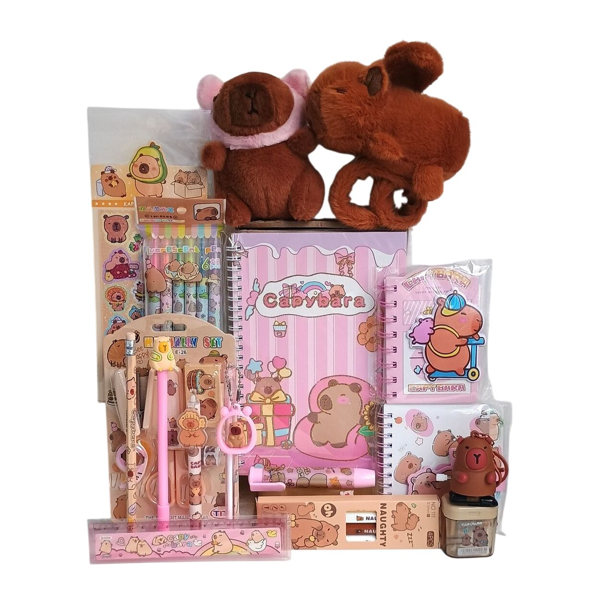 GENERICO - Set Capibara Niña 17 Piezas Útiles Peluche Pulsera