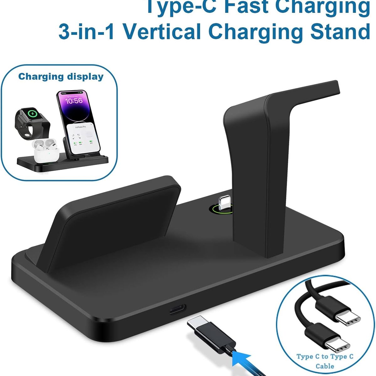 GENERICO - CARGADOR INALÁMBRICO 3 EN 1 PARA IPHONE, AIRPODS Y APPLE WATCH