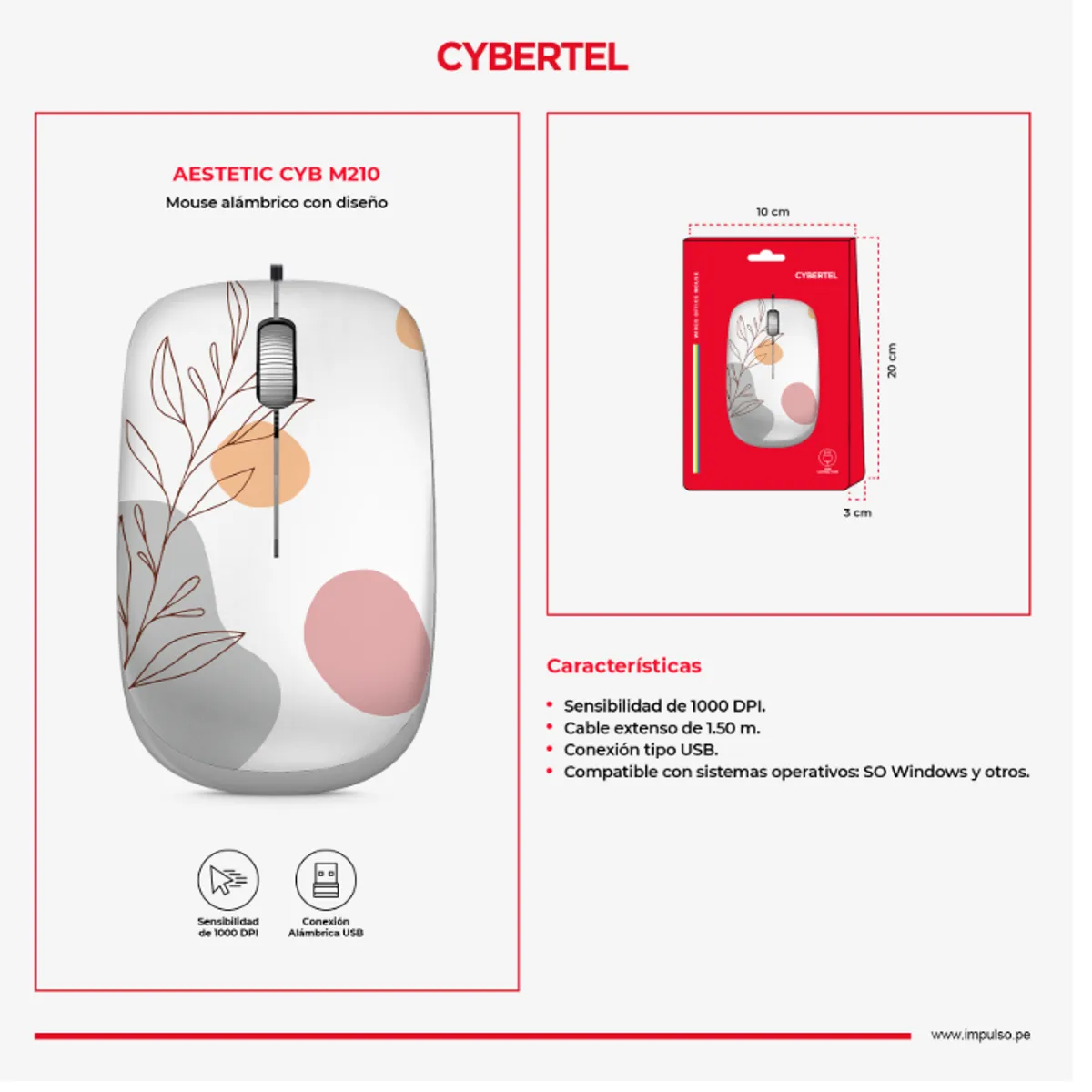 CYBERTEL - Mouse inalámbrico con Diseño 1000DPI Cybertel  Aestetic CYB M210