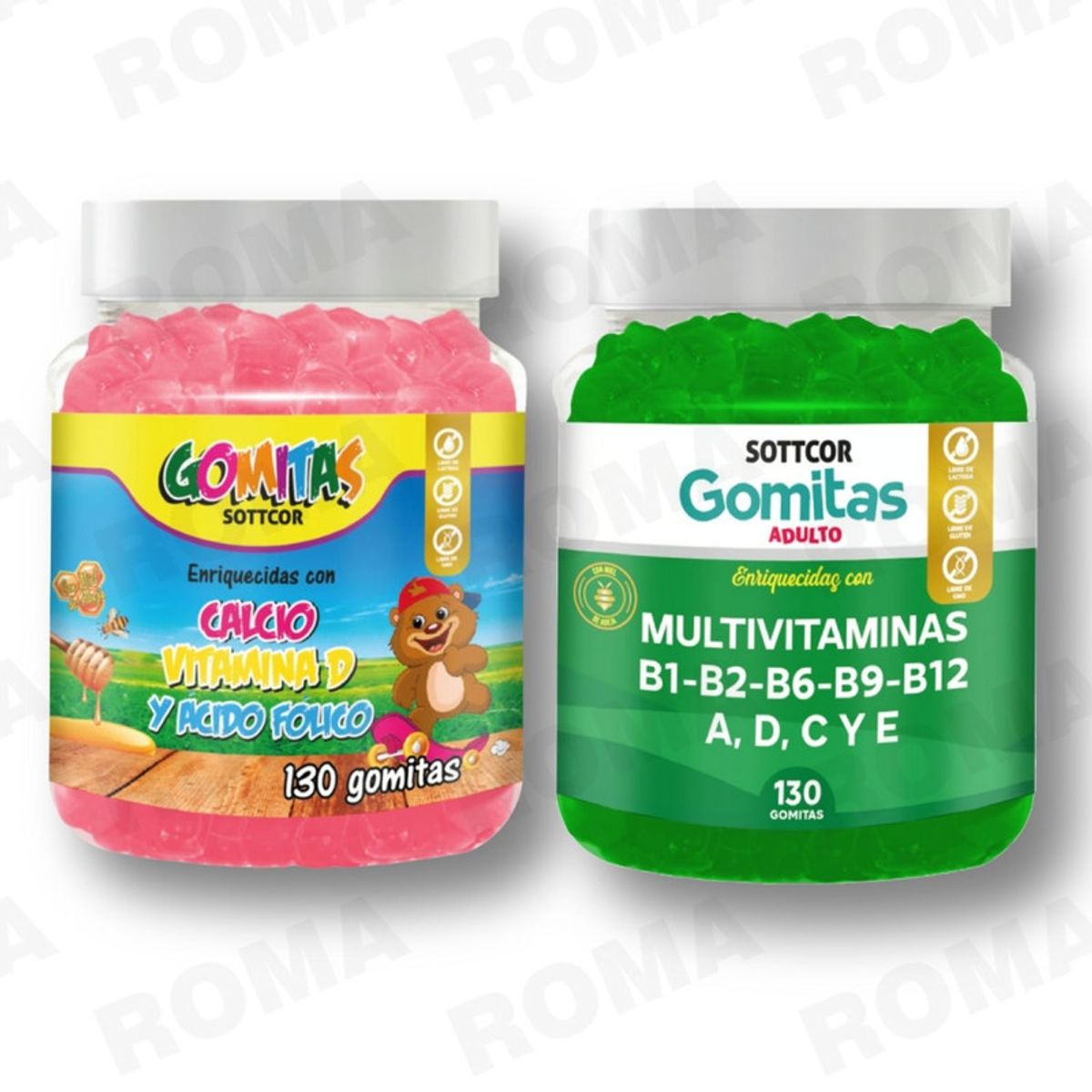 GENERICO - PACK 2 GOMITAS CALCIO NIÑOS + MULTIVITAMINAS ADULTOS SOTTCORLABS
