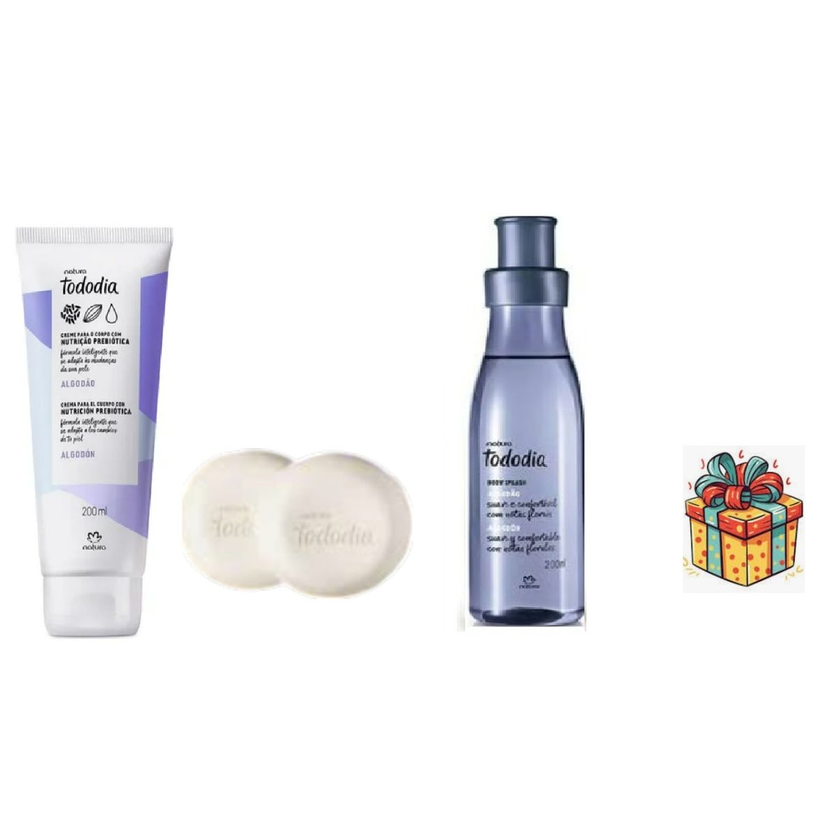 NATURA - Kit tododia algodon crema + jabones + splash y regalo