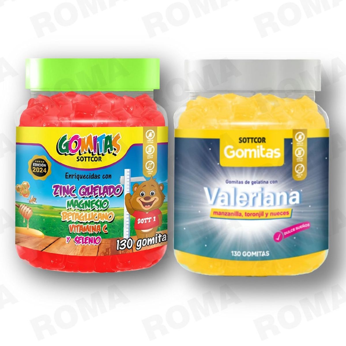 GENERICO - PACK 2 GOMITAS ZINC QUELADO NIÑOS  + GOMITAS VALERIANA SOTTCORLABS
