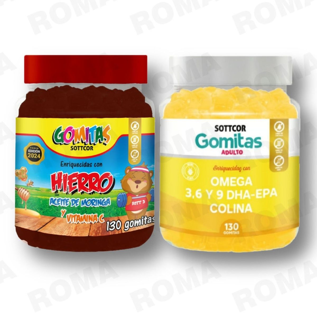 GENERICO - PACK 2 GOMITAS HIERRO NIÑOS  + OMEGA 3 ADULTO SOTTCORLABS