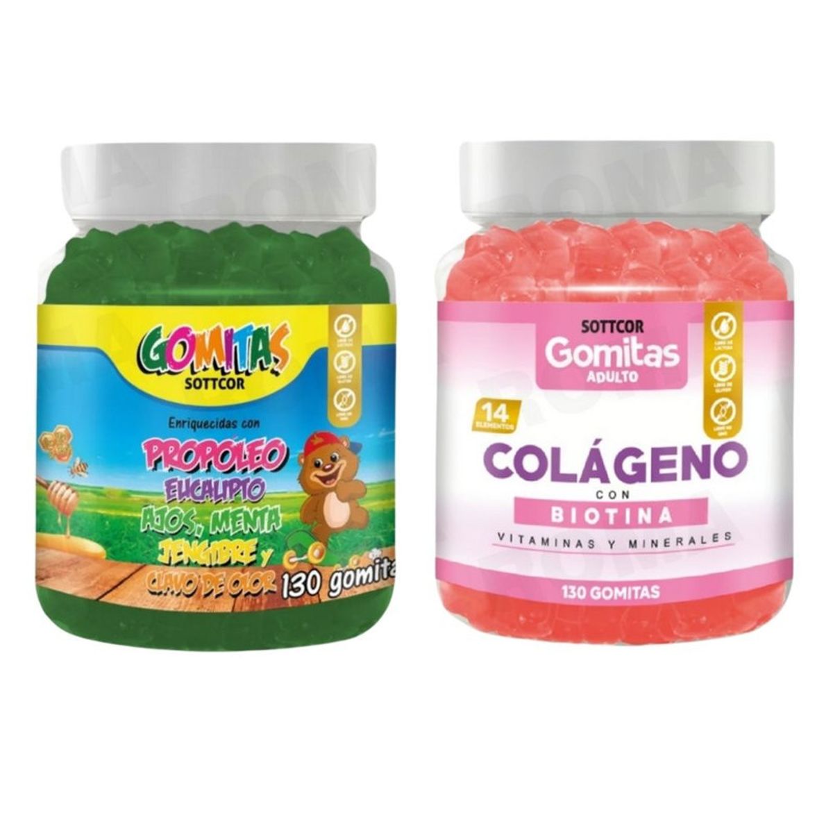 GENERICO - PACK 2 GOMITAS PROPÓLEO NIÑOS +  COLÁGENO CON BIOTINA SOTTCORLABS