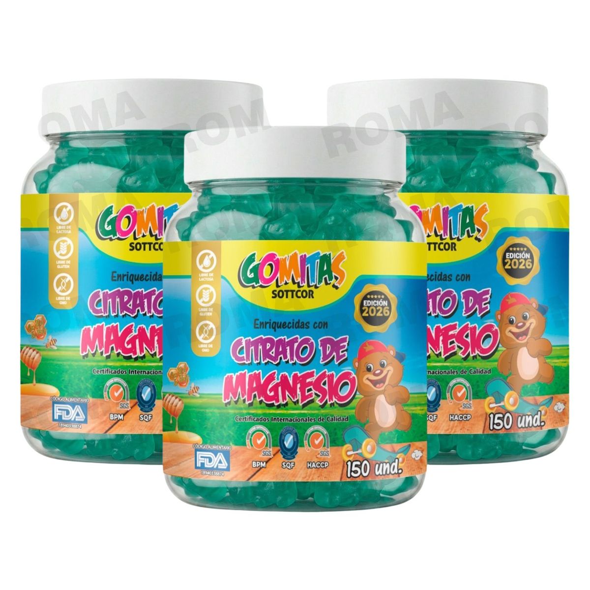 GENERICO - PACK 3 GOMITAS CITRATO DE MAGNESIO NIÑOS 450 GOMITAS SOTTCOR LABS