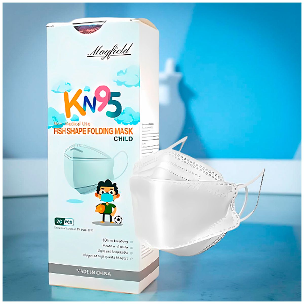 GENERICO - Mascarilla KN95 Mayfield Fish Shape 3D NiñosNiñas Blanco Caja