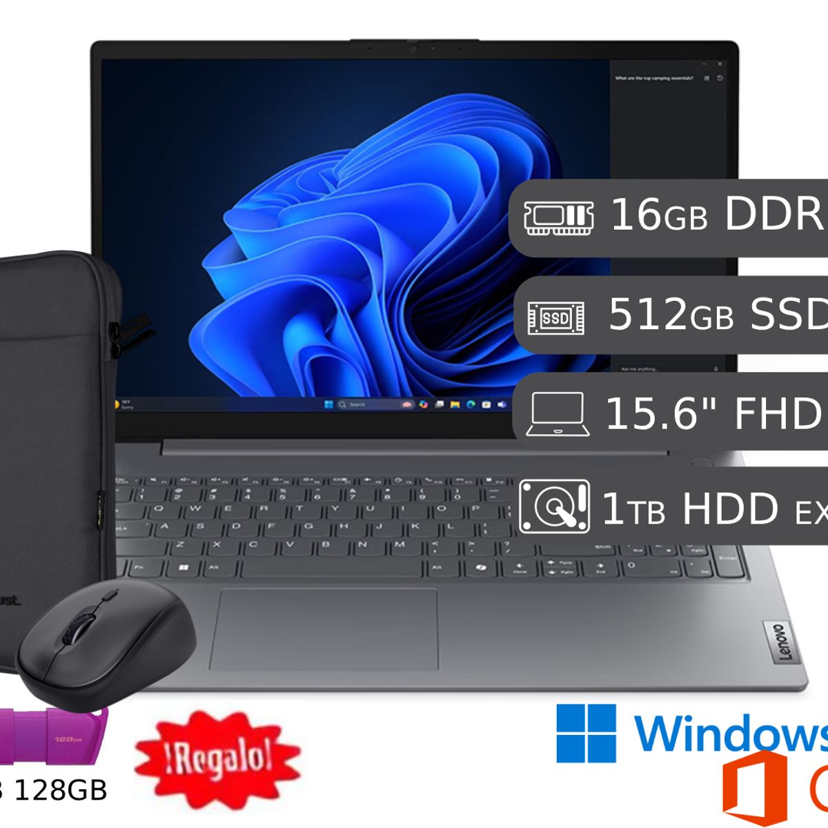 LENOVO - Laptop Lenovo V15 G5 IRL i5-13420H 16GB DDR5 512GB SSD 156 FHD + 1TB HDD EXTERNO + COOLER