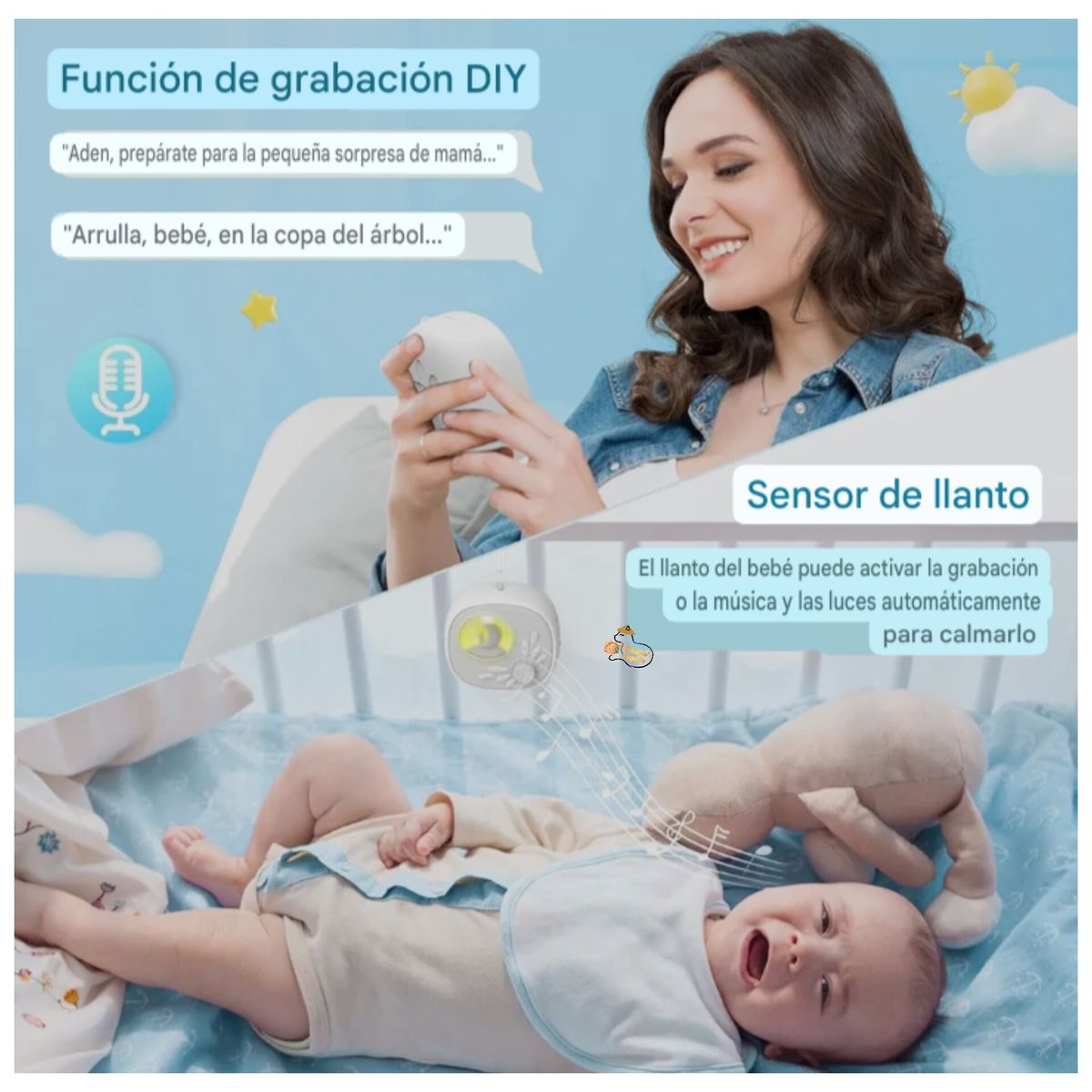 GENERICO - Máquina de Ruido Blanco para Bebes + Grabador de voz con LUZ NOCTURNA - RECARGABLE