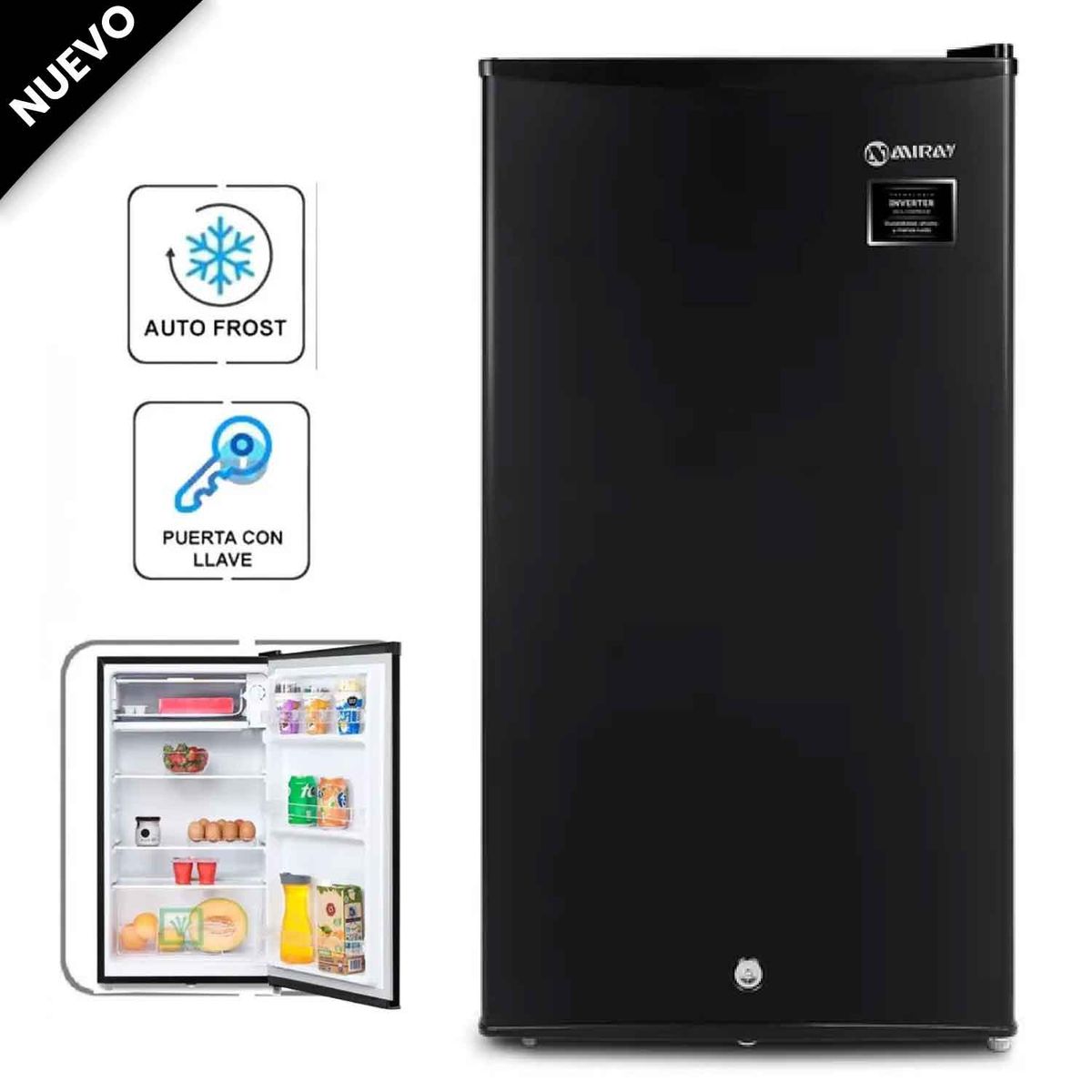 MIRAY - Frigobar Refrigeradora Miray RM-93M 93 Litros Iluminación interna Negro