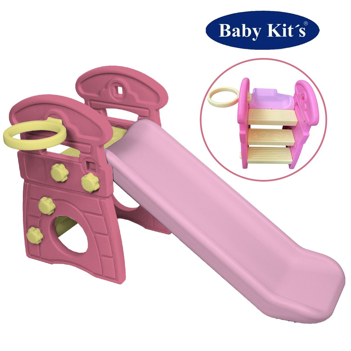 BABY KITS - Tobogan Resbaladera Baby Kits con Cesta de básquet Rosado