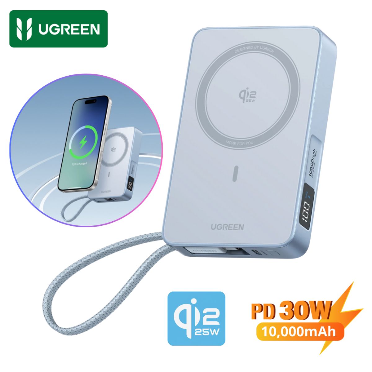 UGREEN - Power Bank UGREEN 10000mAh - Magnética Inalámbrica Qi2 15W y Carga  Rápida 30W USB-C