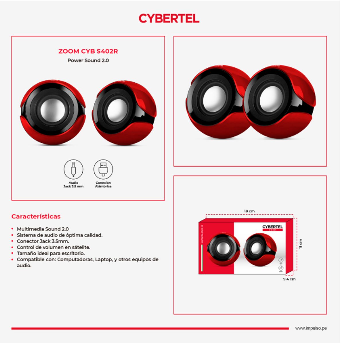 CYBERTEL - Parlante para PC Negro Cybertel Zoom CYB S402R