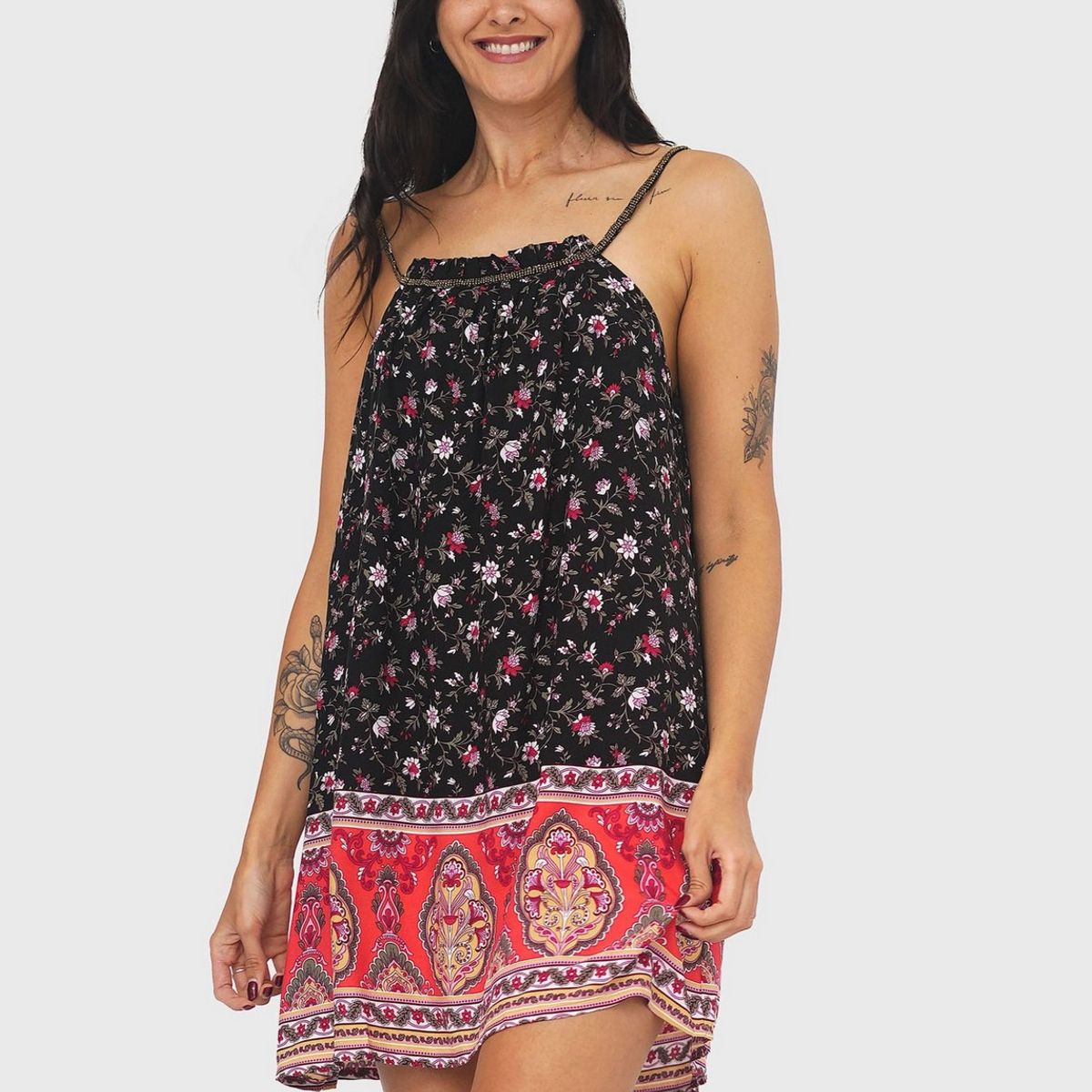 GENERICO - Vestido Corto Bagus Triana NegroCoral TU