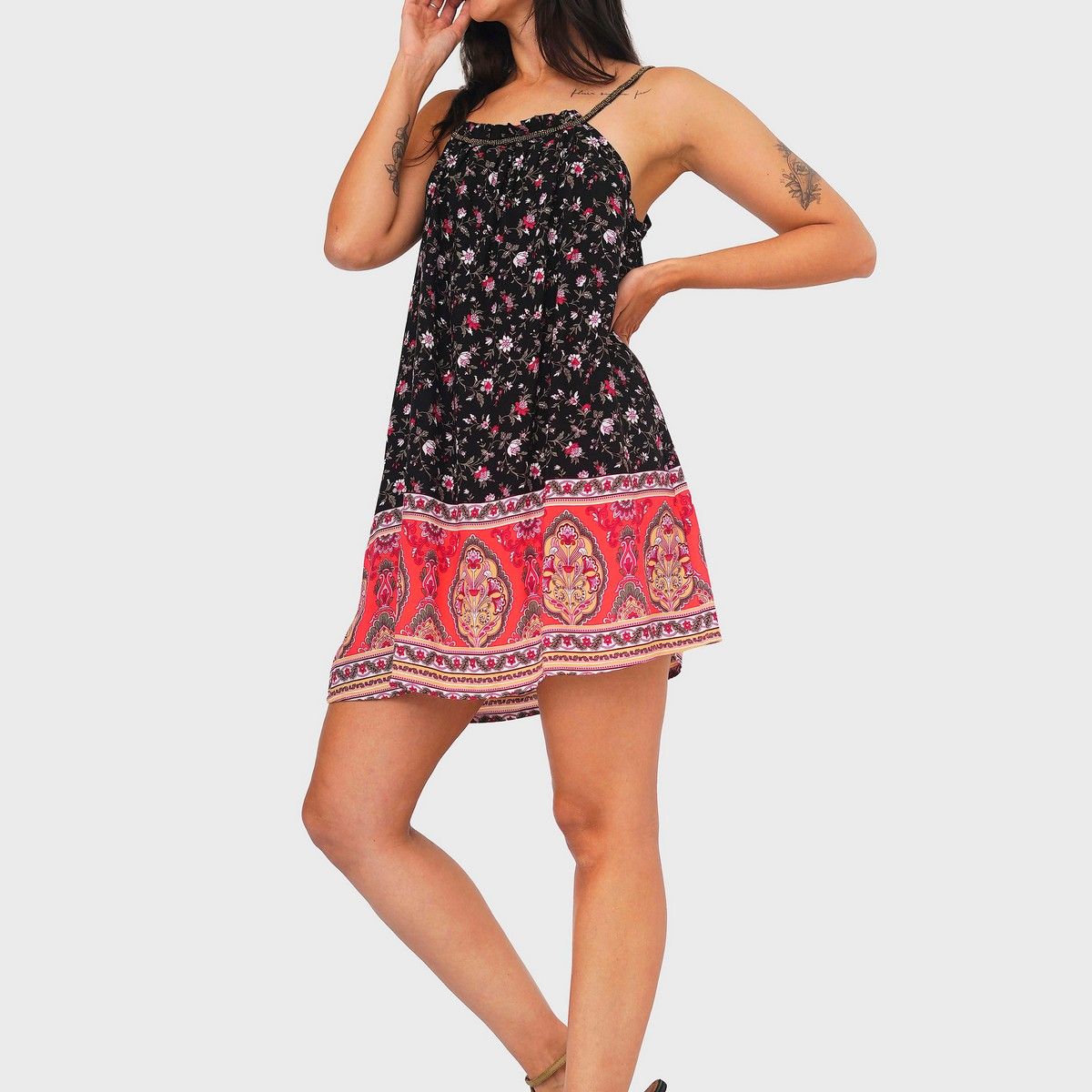 GENERICO - Vestido Corto Bagus Triana NegroCoral TU