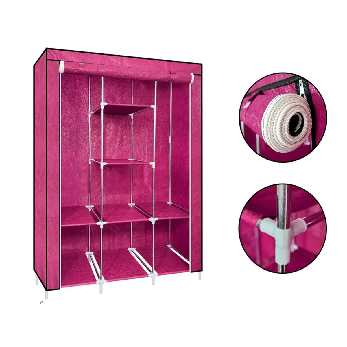 Pentha - Ropero Armable de Tela 3 Cuerpos Con 8 Divisiones Fucsia