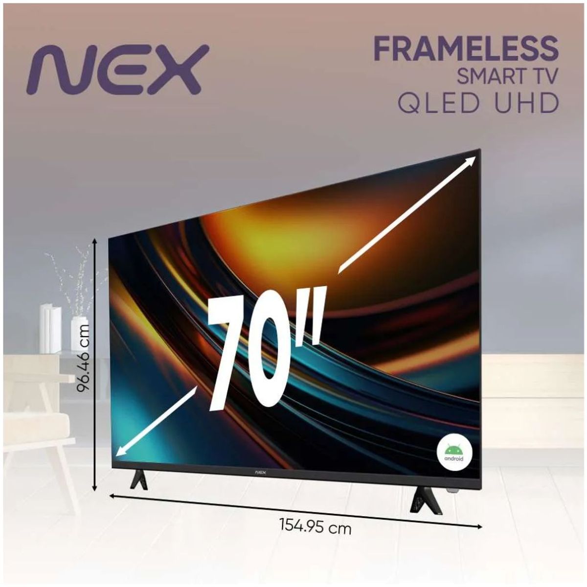 NEX - Televisor NEX QLED 70 4K ULTRA HD ANDROID TV TVQLED70S +RACK GIRATORIO