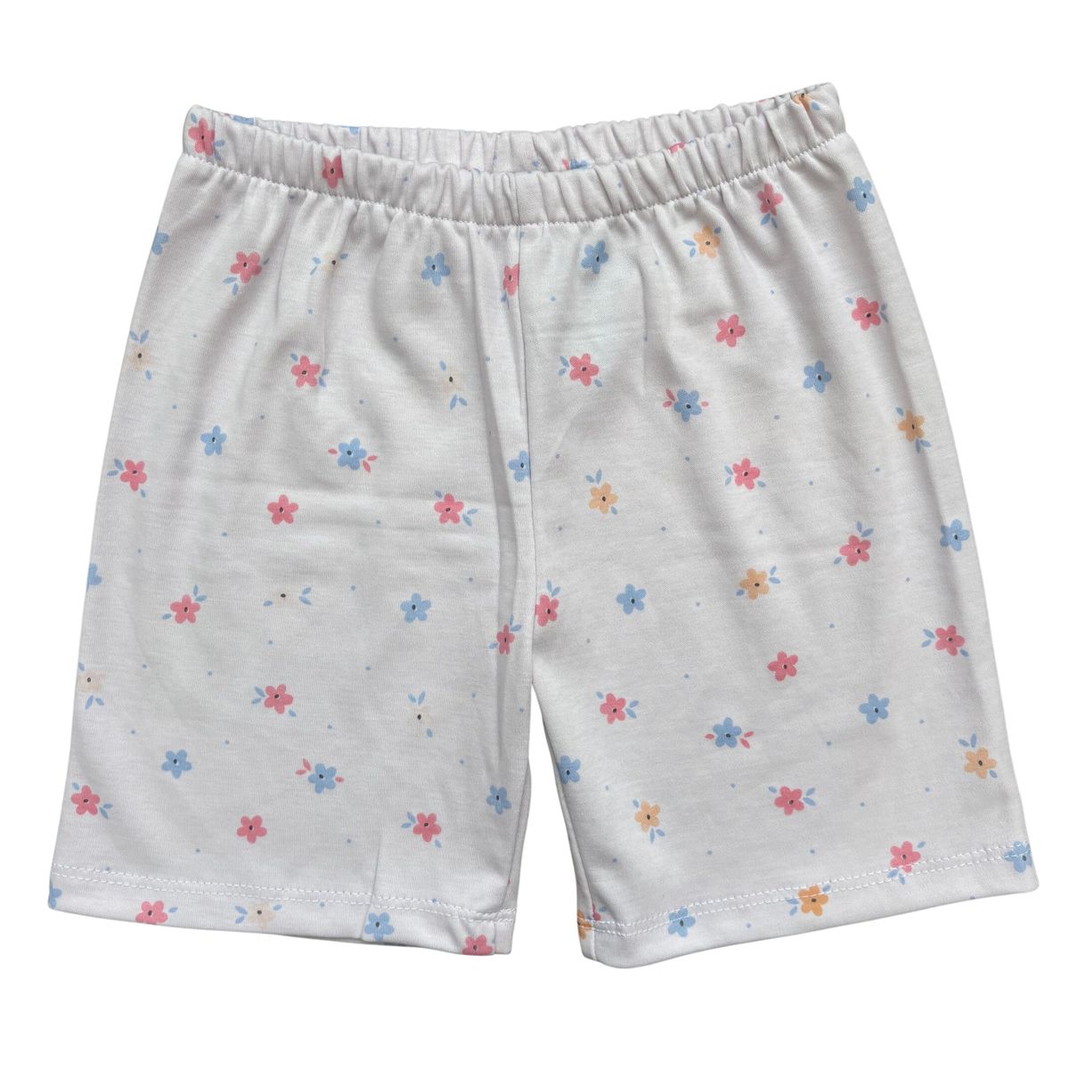 RED CARROT - Short niña algodon pima blanco con flores rosa celeste y anaranjado