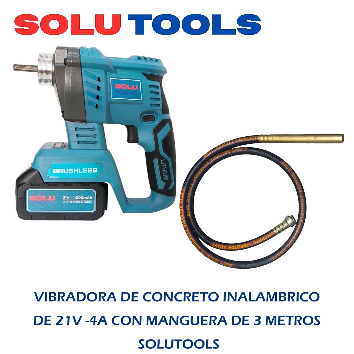 GENERICO - VIBRADORA DE CONCRETO INALAMBRICO DE 21V -4A CON MANGUERA DE 3 METROS – SOLUTOOLS