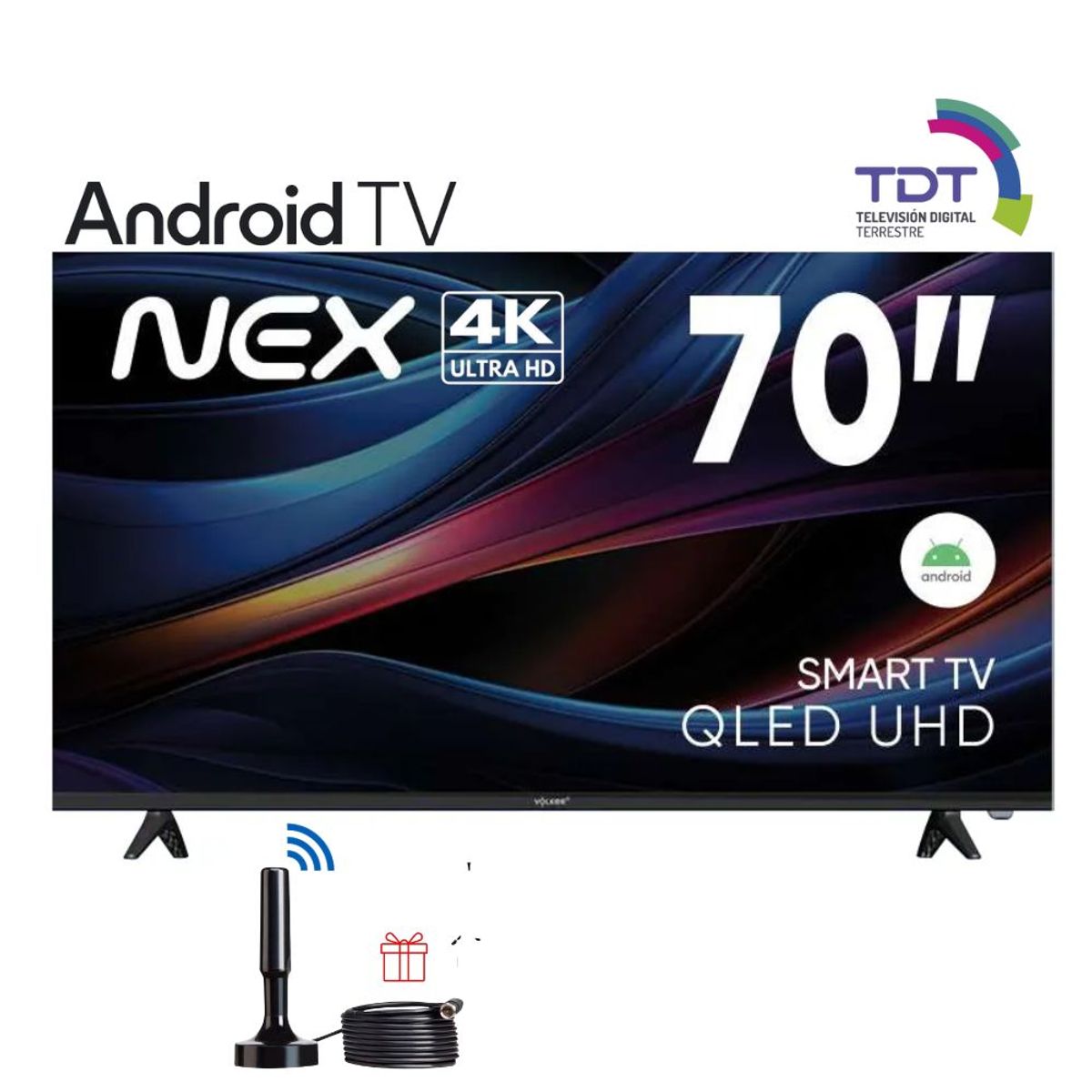 NEX - Televisor NEX QLED 70 4K ULTRA HD ANDROID TV TVQLED70S +ANTENA DIGITAL