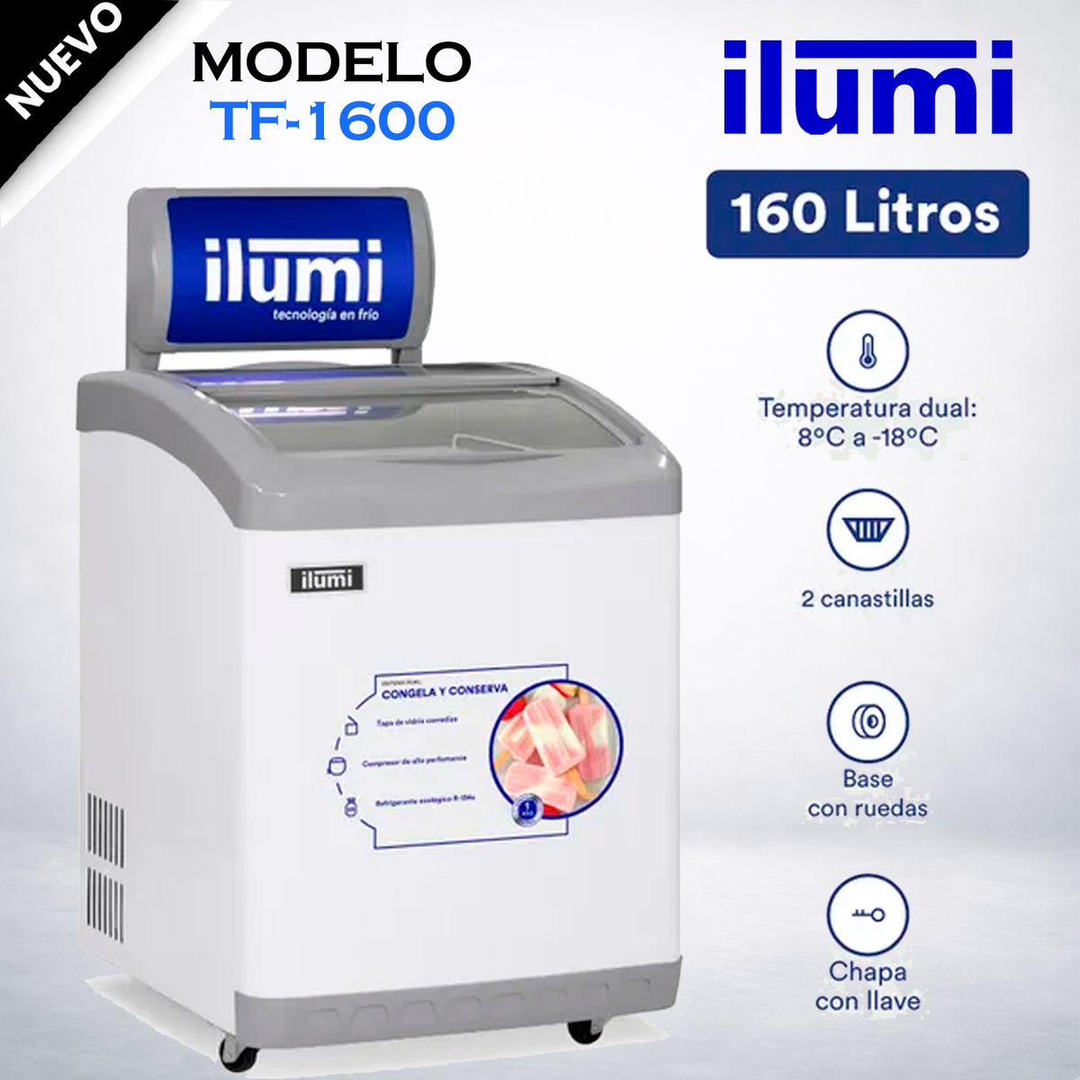 ILUMI - TF-1600 - Congelador Horizontal 160Lt Blanco Ilumi
