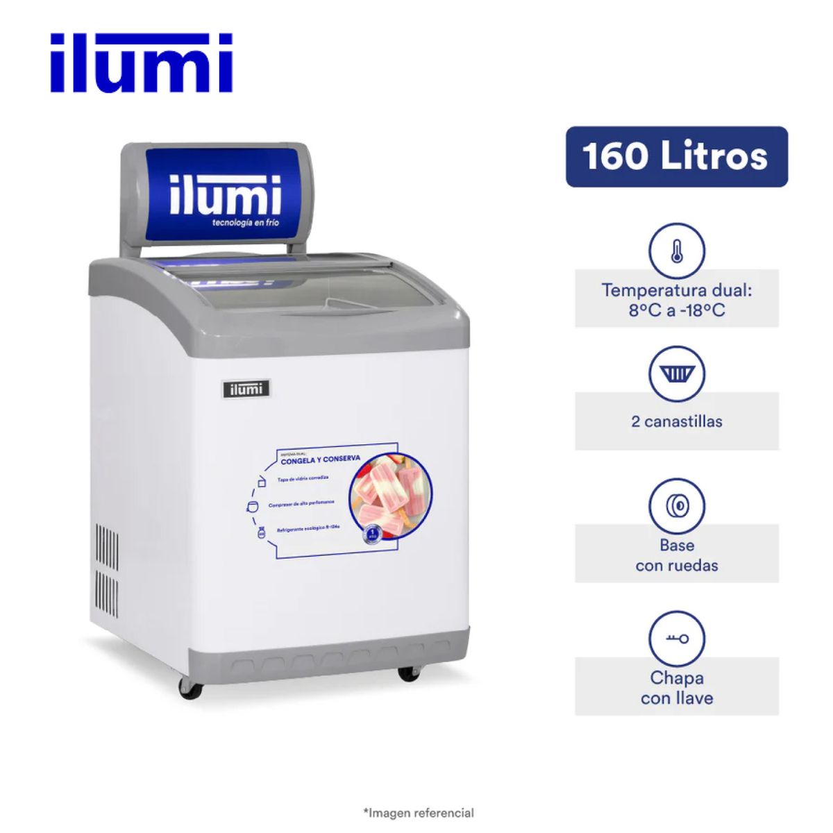 ILUMI - TF-1600 - Congelador Horizontal 160Lt Blanco Ilumi