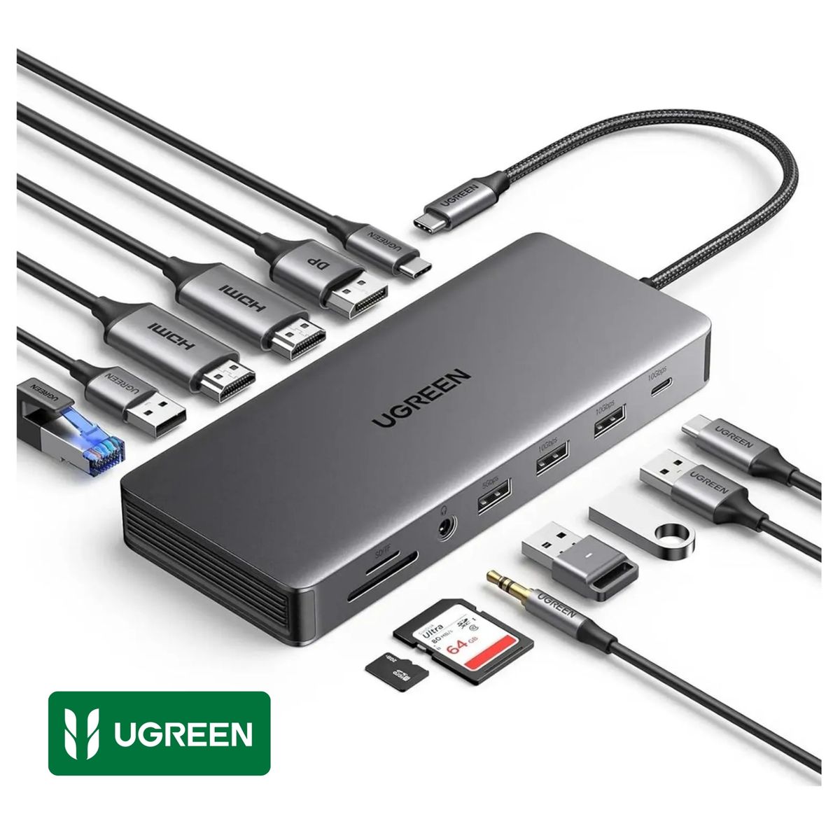 UGREEN - Adaptador Hub USB-C UGREEN 13 en 1 Multiport - HDMI 4K8K DisplayPort  LAN Gigabit y 100W PD