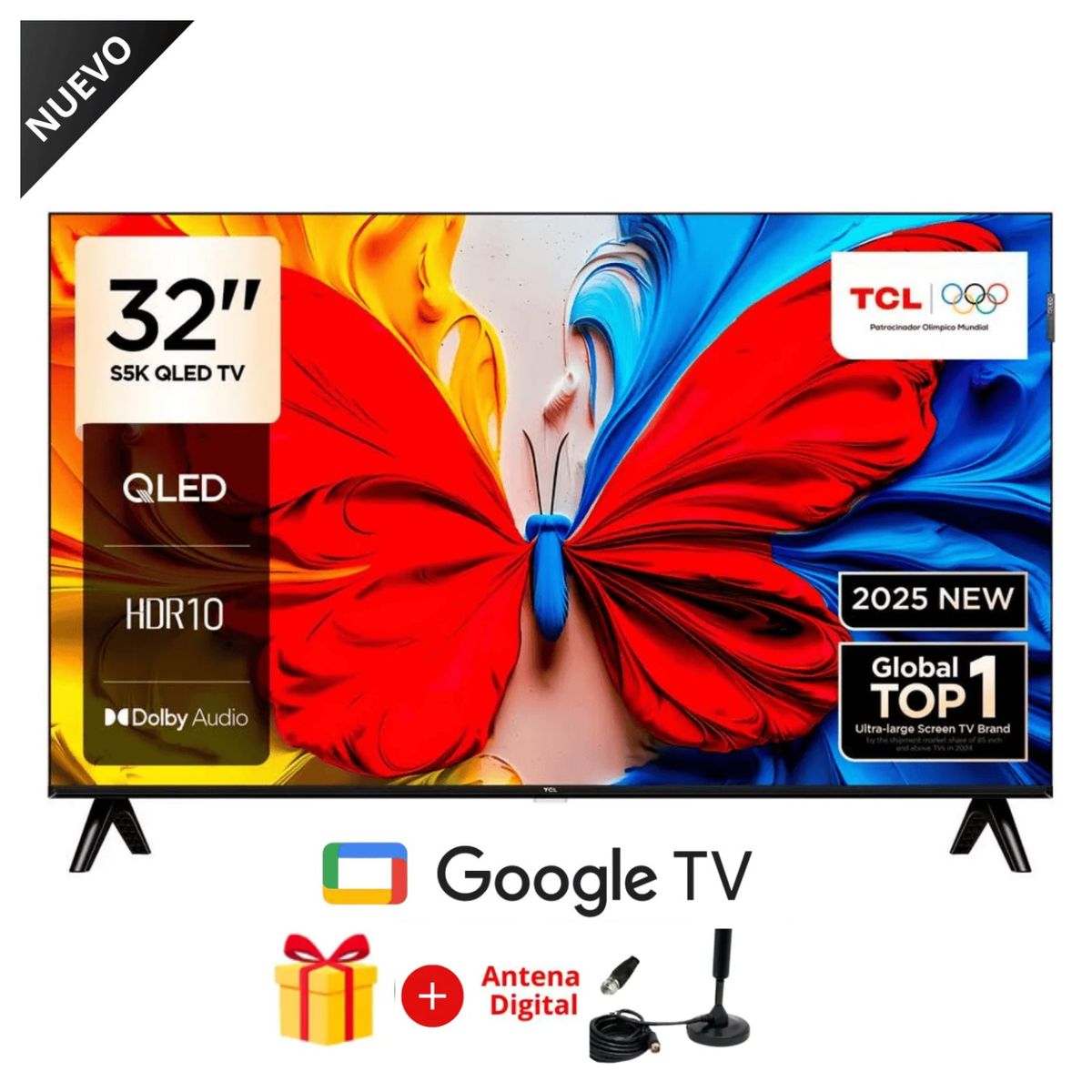 TCL - Televisor TCL QLED 32 FHD Google Tv 32S5K + Antena Digital