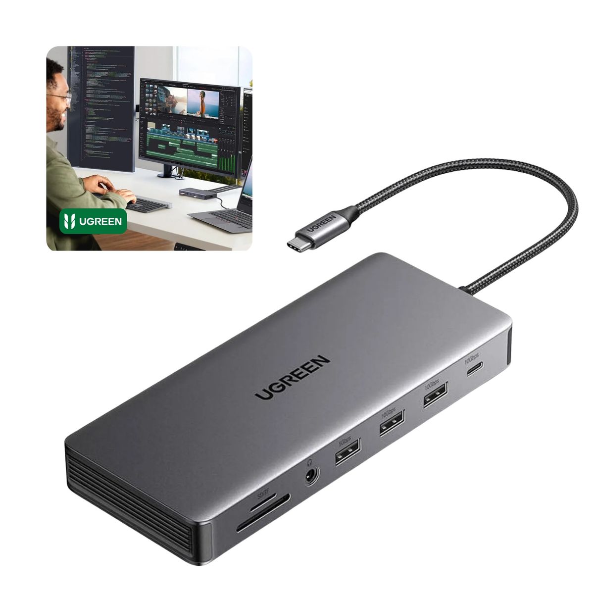 UGREEN - Adaptador Hub USB-C UGREEN 13 en 1 Multiport - HDMI 4K8K DisplayPort  LAN Gigabit y 100W PD