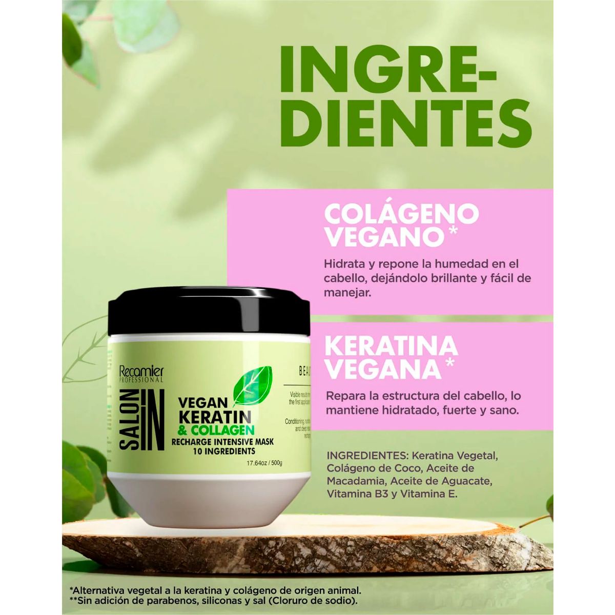 SALON IN - MASCARILLA INTENSIVA VEGAN KERATIN COLLAGEN SALONIN 500 GR