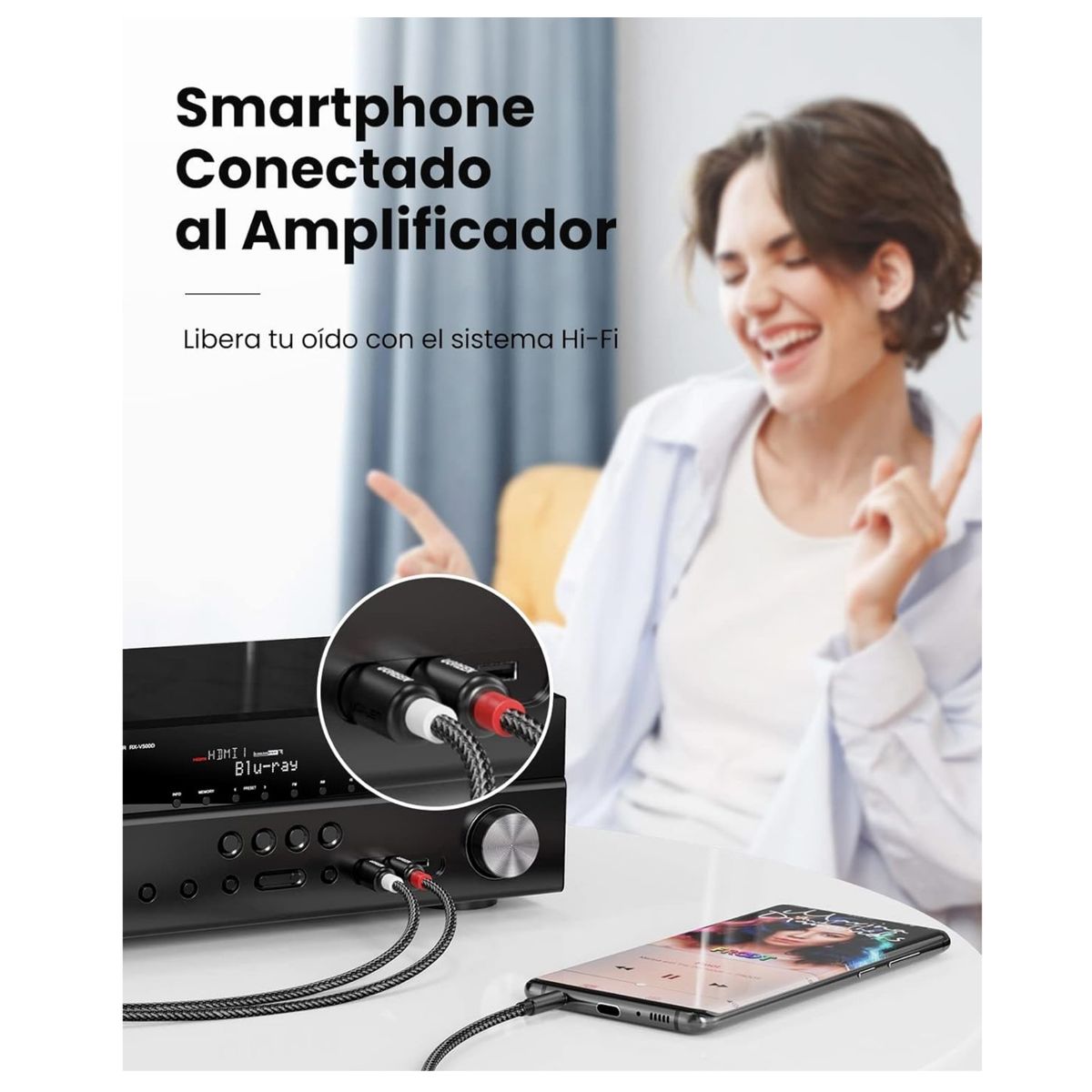 UGREEN - Cable de Audio UGREEN Auxiliar 3,5mm a 2 RCA para Equipos Sonido Parlantes Amplificadores 5 METROS