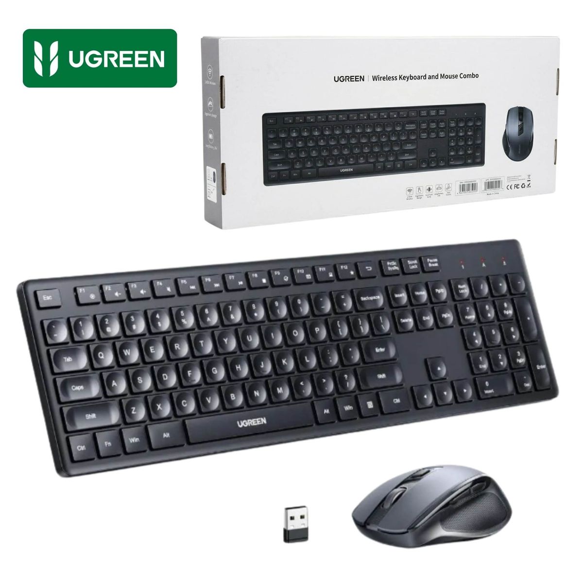 UGREEN - Combo Teclado y Mouse UGREEN Inalámbrico 24GHz - Teclado Silencioso Tamaño y Mouse Ergonómico