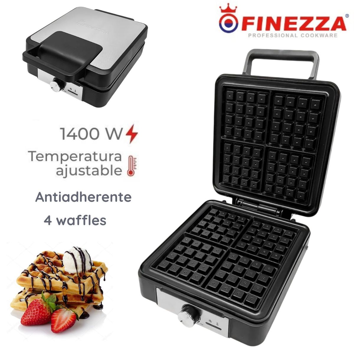 FINEZZA - Waflera para 4 Finezza FZ-812WF Regulador de Temperatura Antiadherente