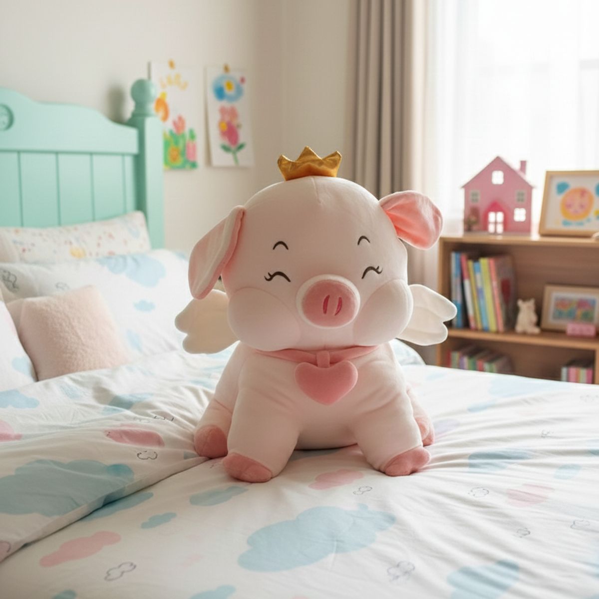 GENERICO - Peluche de Cerdita Kawaii con Corona y Alas