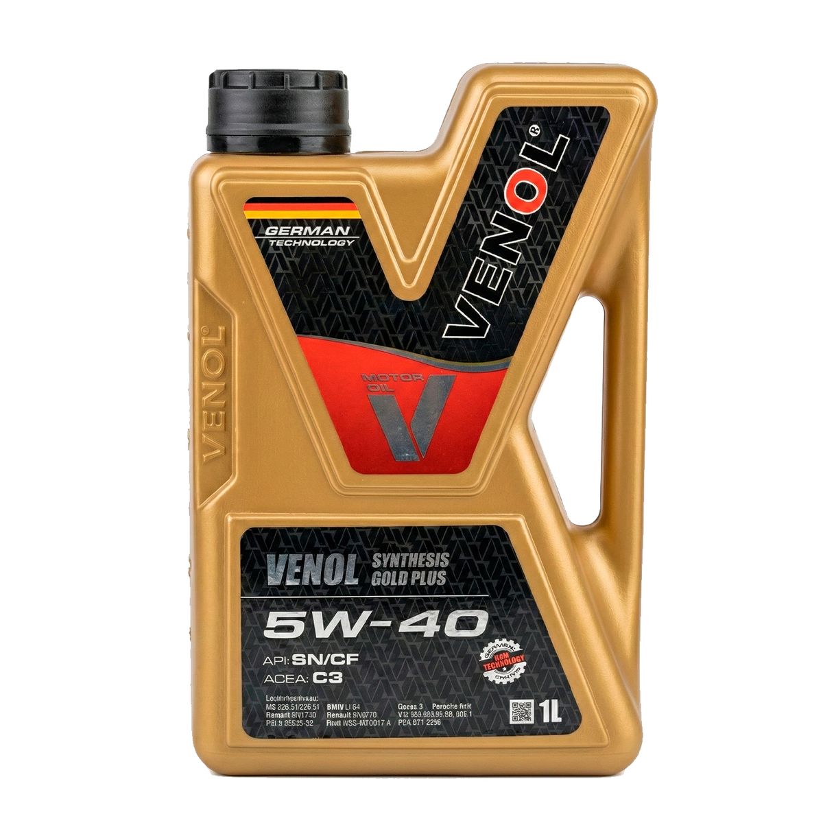 VENOL - Aceite de Motor Venol Synthesis Gold 5W-40 SN/CF – 1 Litro