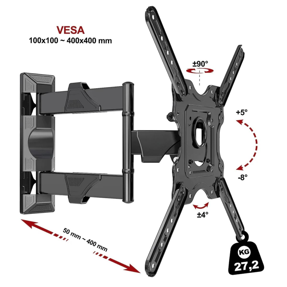 GENERICO - Rack Soporte Móvil Doble Brazo Para Tv De 32 A 60 Pulgadas Inclinable y  Giratorio VESA