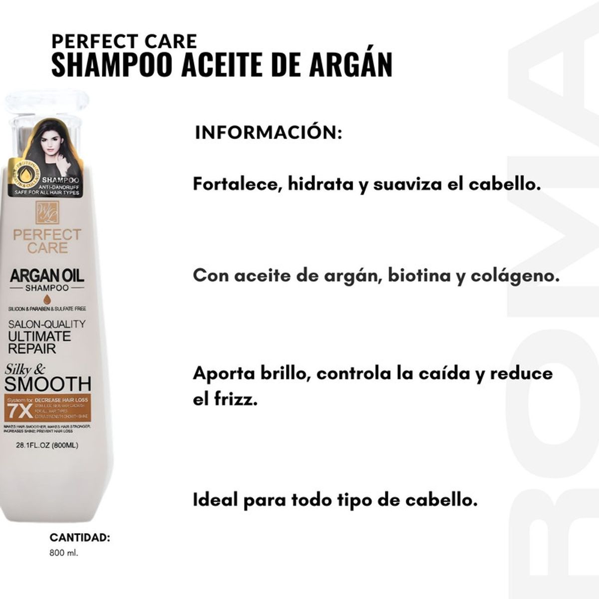 GENERICO - PACK 3 SHAMPOO ACEITE DE ARGÁN 800ML PERFECT CARE