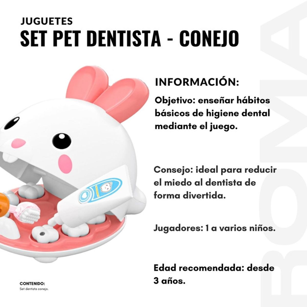 GENERICO - JUGUETE SET PET DENTISTA CONEJO
