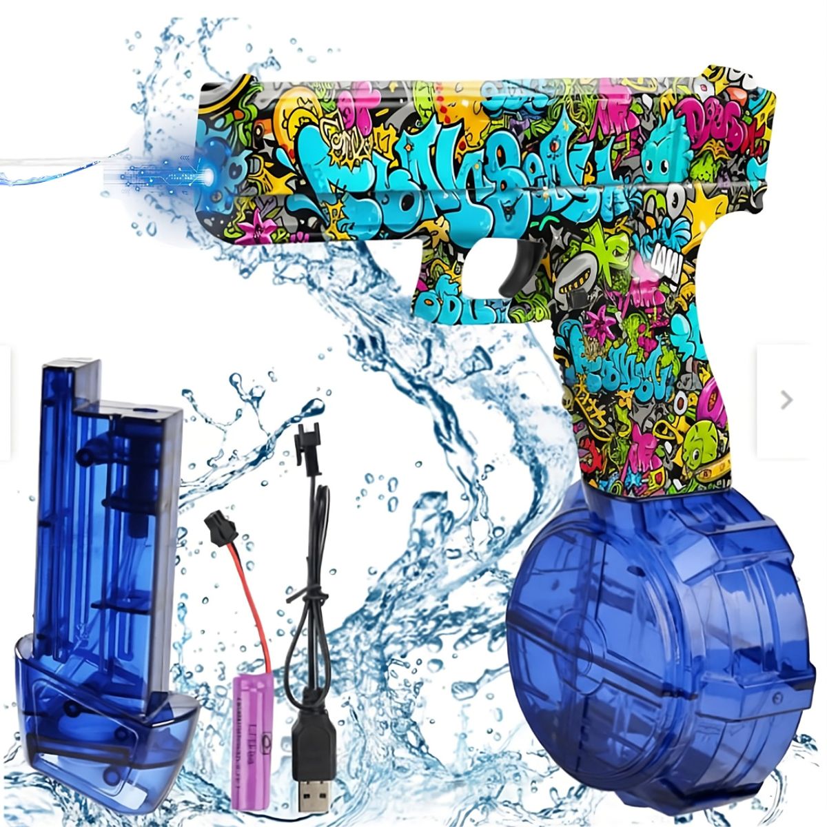 GENERICO - PISTOLA GLOK GRAFITI ELECTRICA DE AGUA CON LUZ